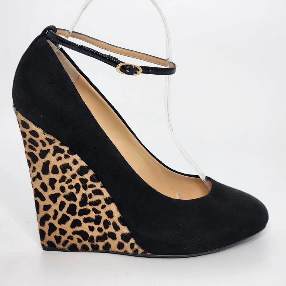 Women's Giuseppe Zanotti Black Leopard Print Wedge Heels US 6.5